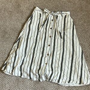 LOFT Black and White Striped Midi Skirt